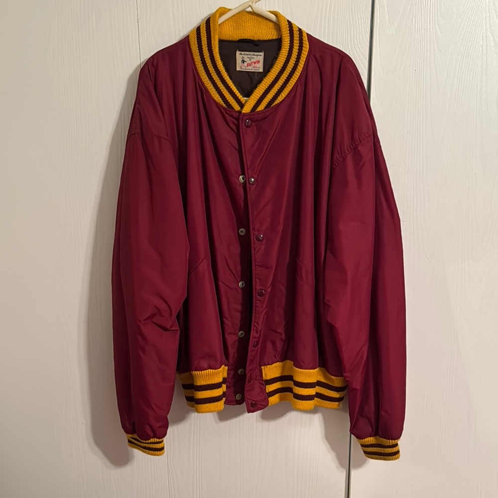 Yellow and Red Varsity Jacket with Quilted Texture